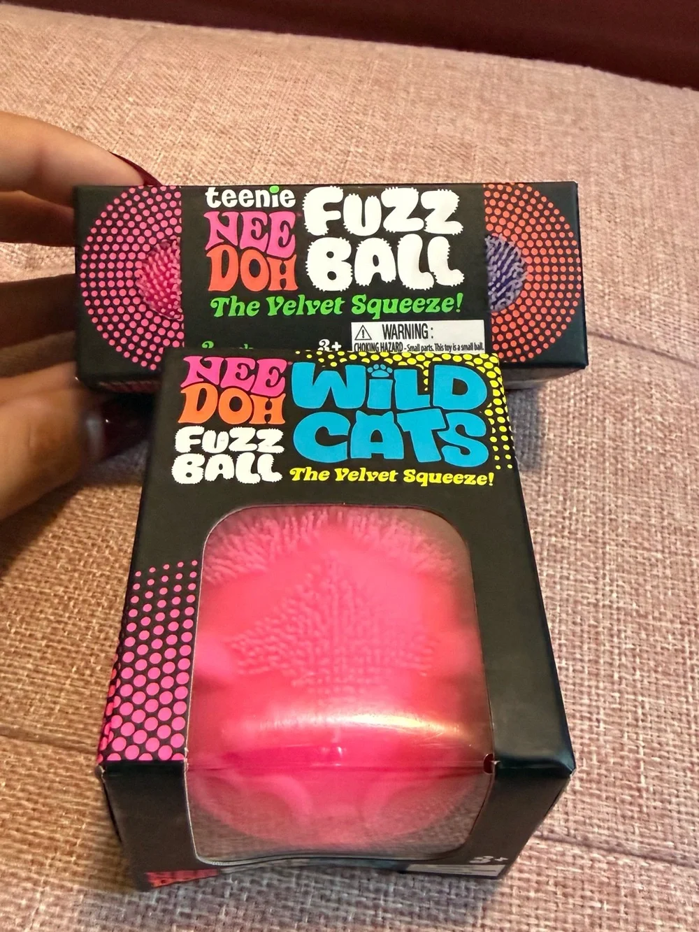 Nee Doh Bundle Wild Cats Fuzz Ball 3 pack teenie balls Pink Velvet Squeeze - Picture 2 of 4